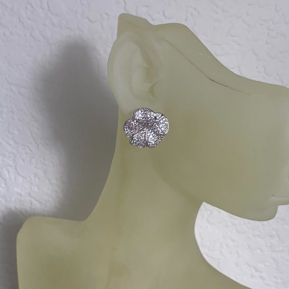 NWOT Silver Tone and Pave CZ Flower Earrings - Picture 3 of 8